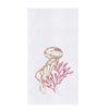 White towel with brown jellyfish and pink seagrass.