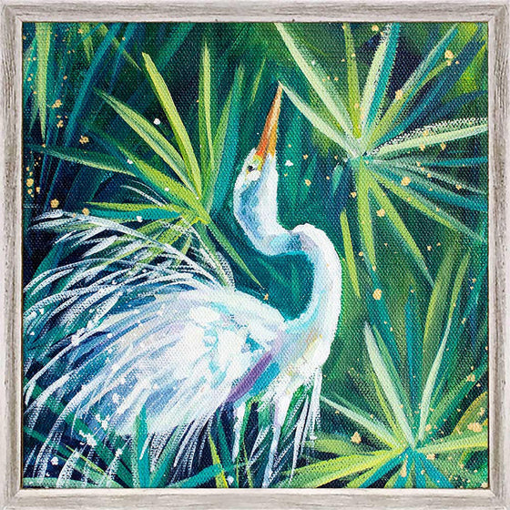 Green Leaves and White Heron