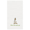 White towel with beige and yellow duck on top of green text reading "Shut the duck up!"