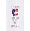 White towel with red and blue flip flops within the text reading "Flip flops and the pursuit of happiness."