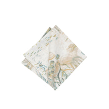  Beige, green, and blue cloth napkin with sealife, coral, and other marine motifs