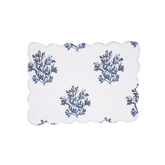 White placemat with dark blue coral