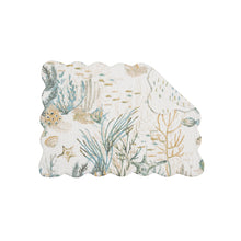  Beige, green, and blue placemat with sealife, coral, and other marine motifs