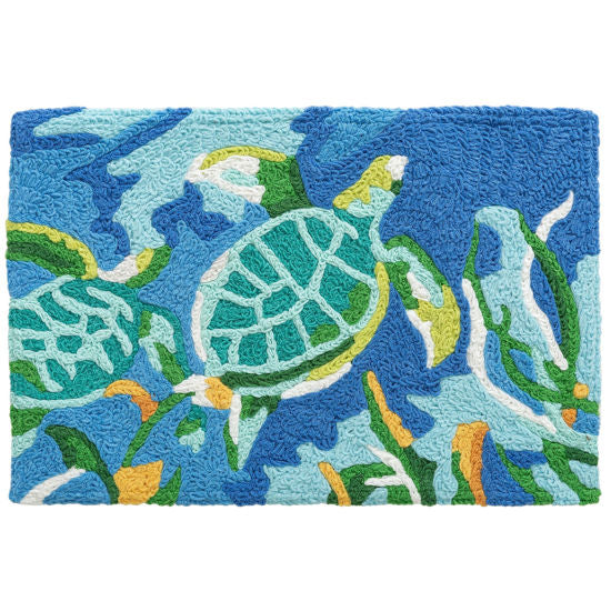 Turtles Swimming in Seaweed Rug