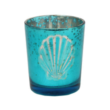  3" Glass Turquoise Candle Holder - Scallop Shell