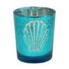 3" Glass Turquoise Candle Holder - Scallop Shell