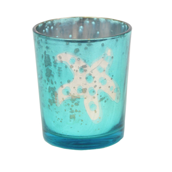 3" Glass Turquoise Candle Holder - Starfish