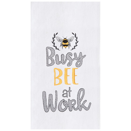 White towel with a black and yellow bee above the words "Busy Bee at Work."