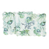Table runner with green, teal, and blue sealife, shells, and vegetation.
