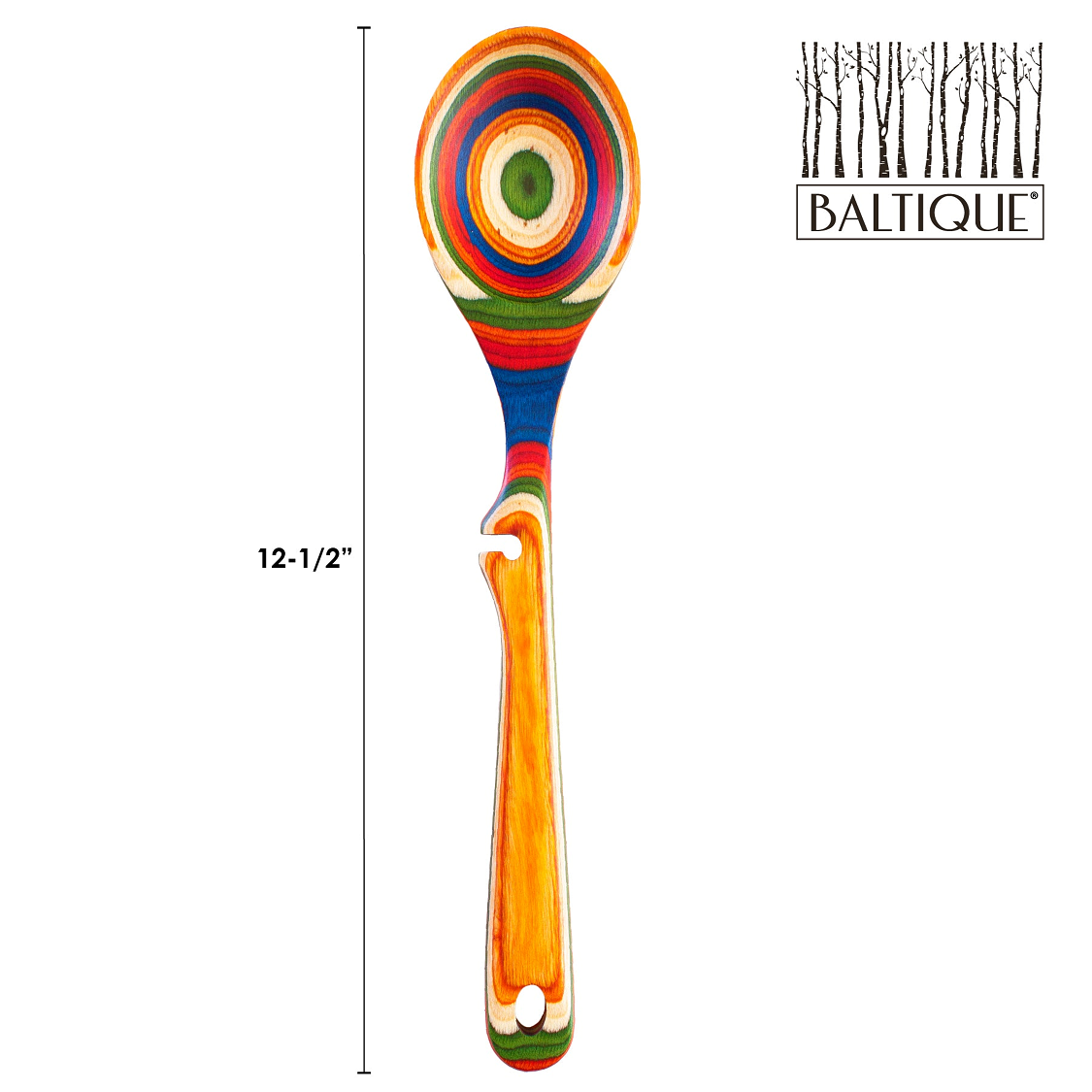Add a splash of cool color to your kitchen with the Baltique Mykonos  Collection Cooking Spoon with Spoon Rest Notch. This eye-catching utensil  is masterfully crafted from layers of colored birch wood